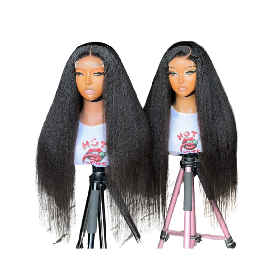 28 inches natural color yaki straight with 4 by 4 closure