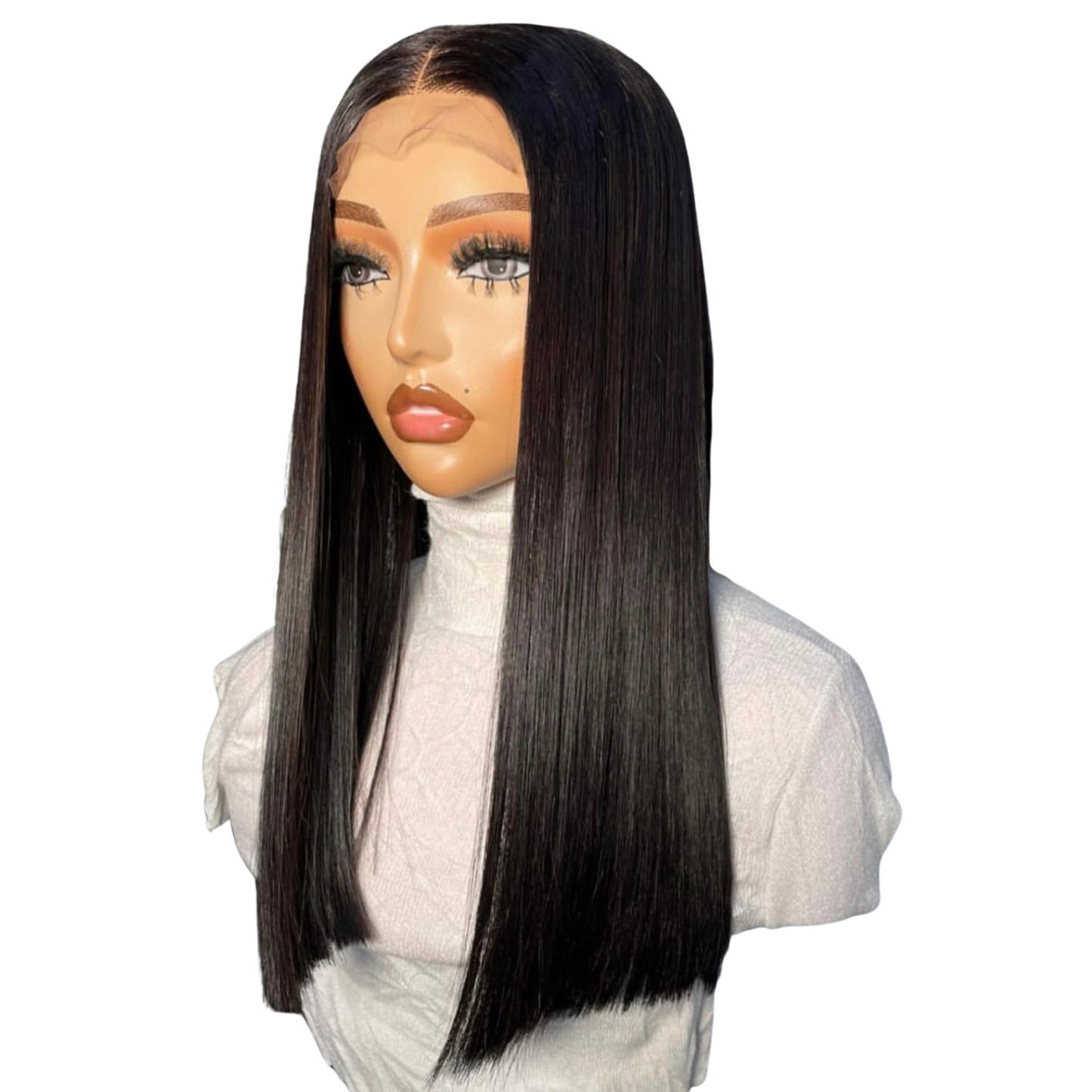 16 inches bone straight with 2 by 4 closure