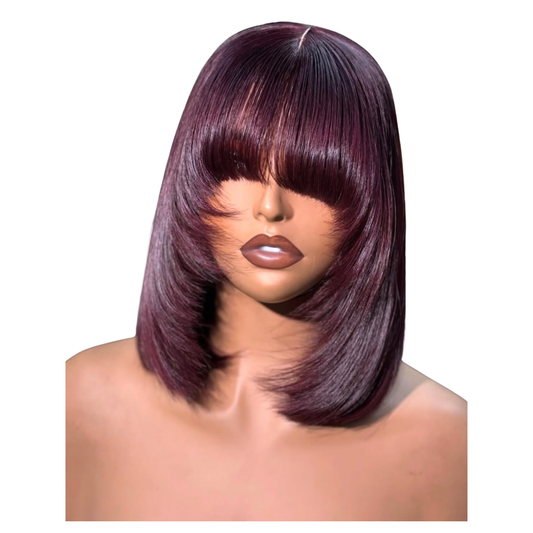 10 inches burgundy layered bonestraight with fringe