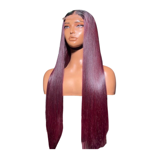 24 inches burgundy bonestraight with 2 by 4 closure