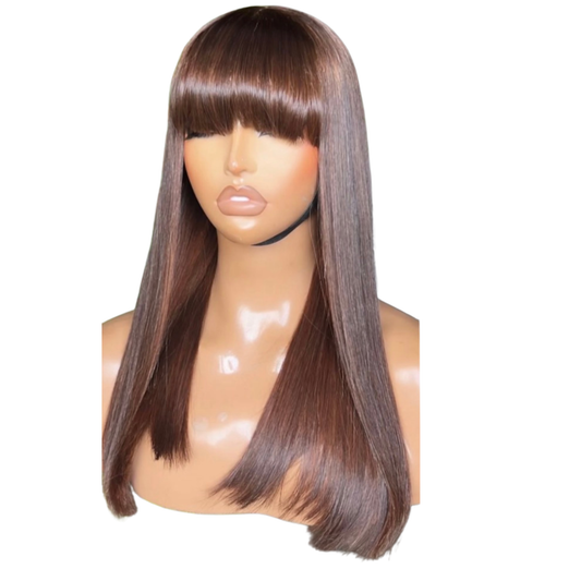 Brown 16 inches bonestraight fringe wig