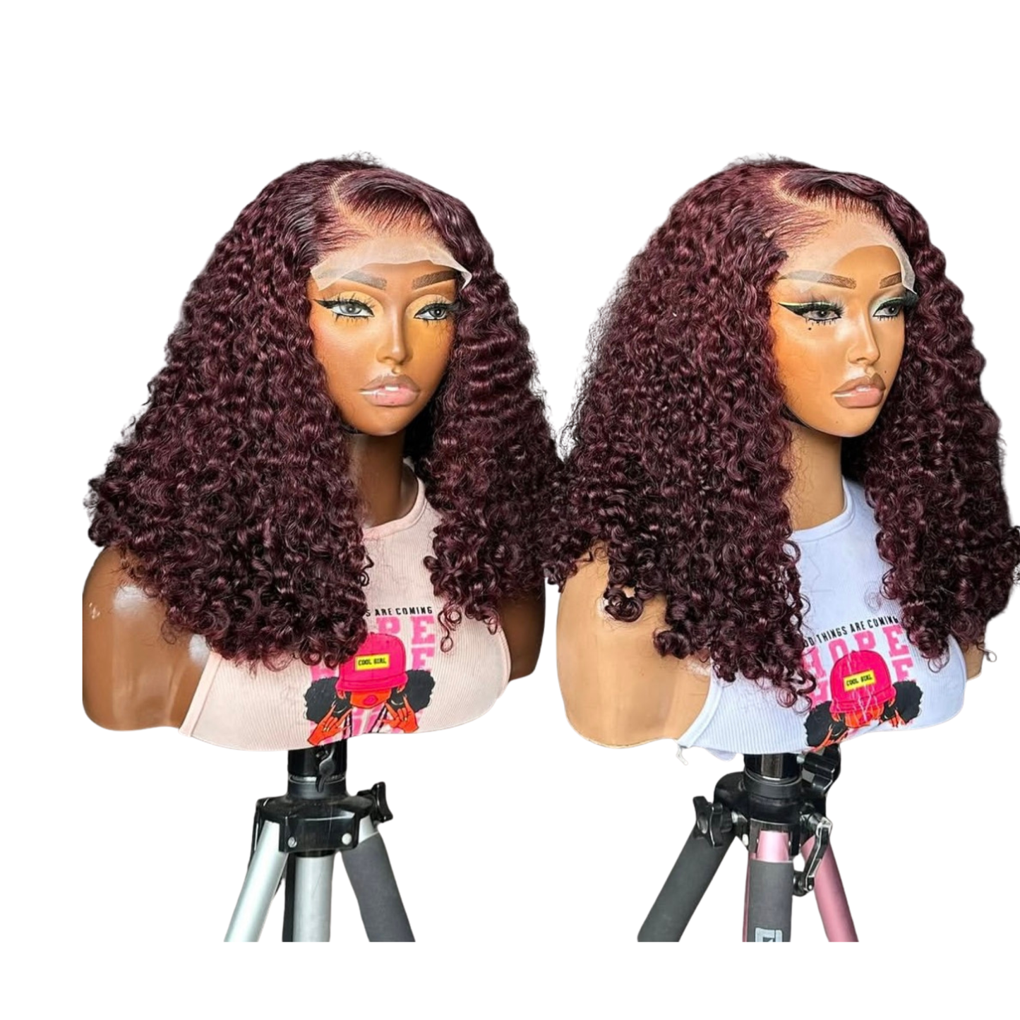 16 inches burgundy pixie curls with 5 by 5 closure